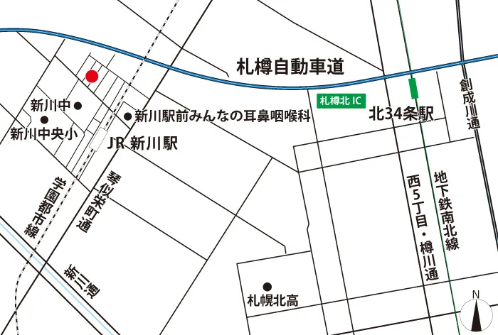 音楽スタジオponpamの地図(札幌市北区新川5条3丁目)
